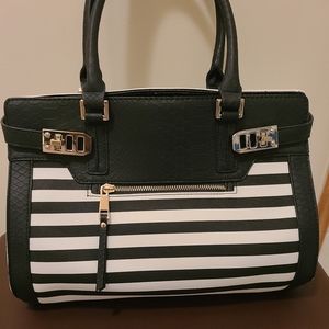 Aldo white & black stripes handbag
